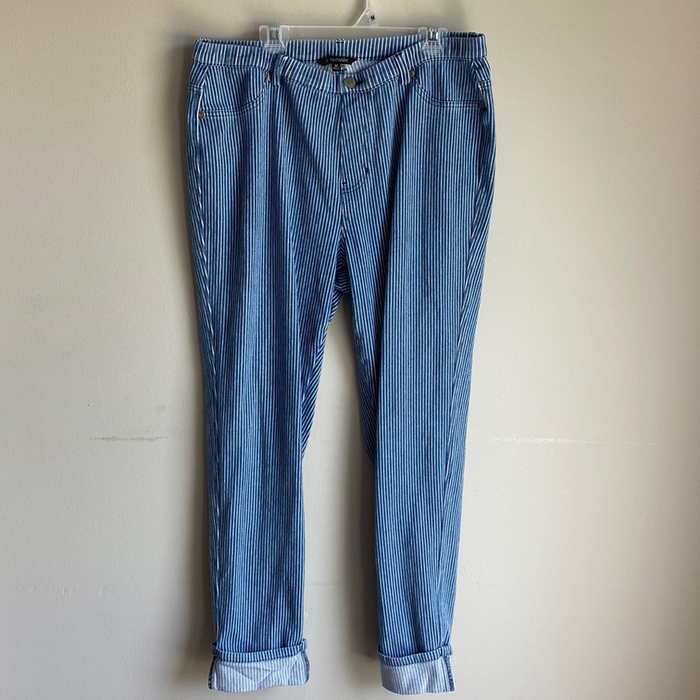 John Mark blue white pin stripe leggings size 12